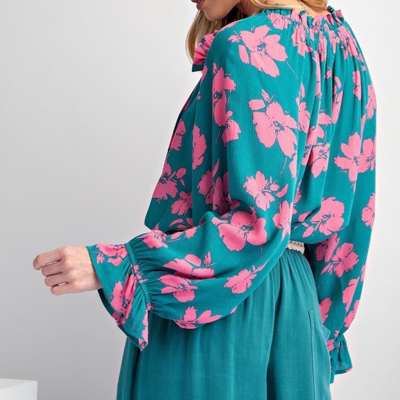 EASEL LOS ANGELES LONG SLEEVE PRINTED RAYON TOP BLOUSE SHIRT PULLOVER PLUS SZ 1X - Picture 5 of 10